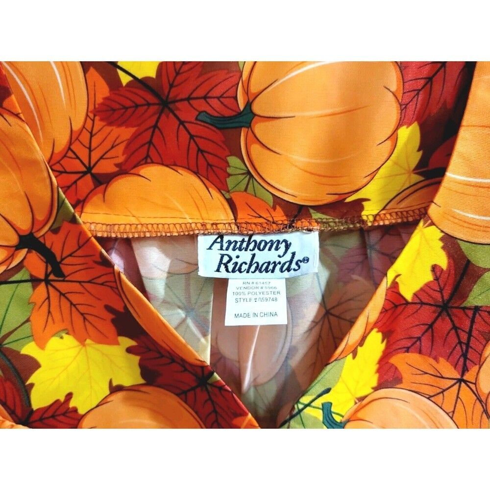 Vintage Anthony Richards Sz 3X Pumpkin Fall Leaves Mumu Patio House Dress NWOT - Picture 3 of 7